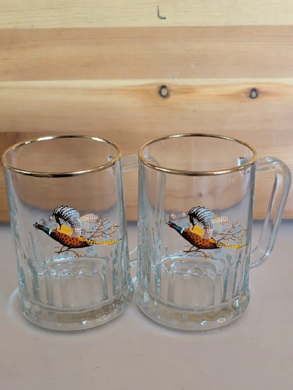 2 VTG. Tudor Dema ,   Pheasant Glass Beer Mugs. England🌟🌟🌟